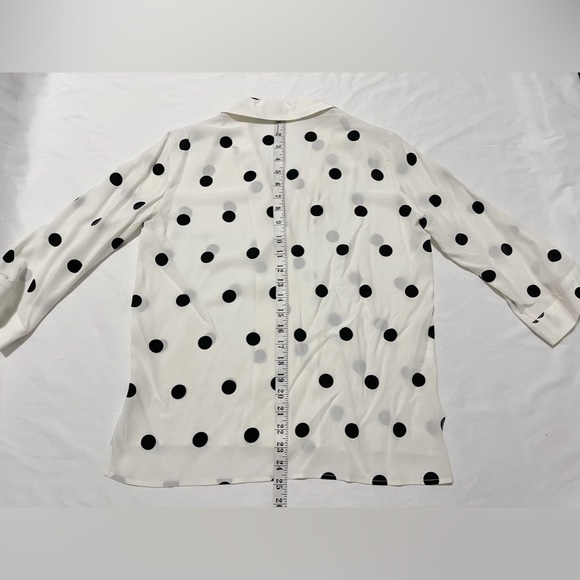 Black and White Polka Dot Three-Quarter Sleeve Silk Blouse - Picture 10 of 12